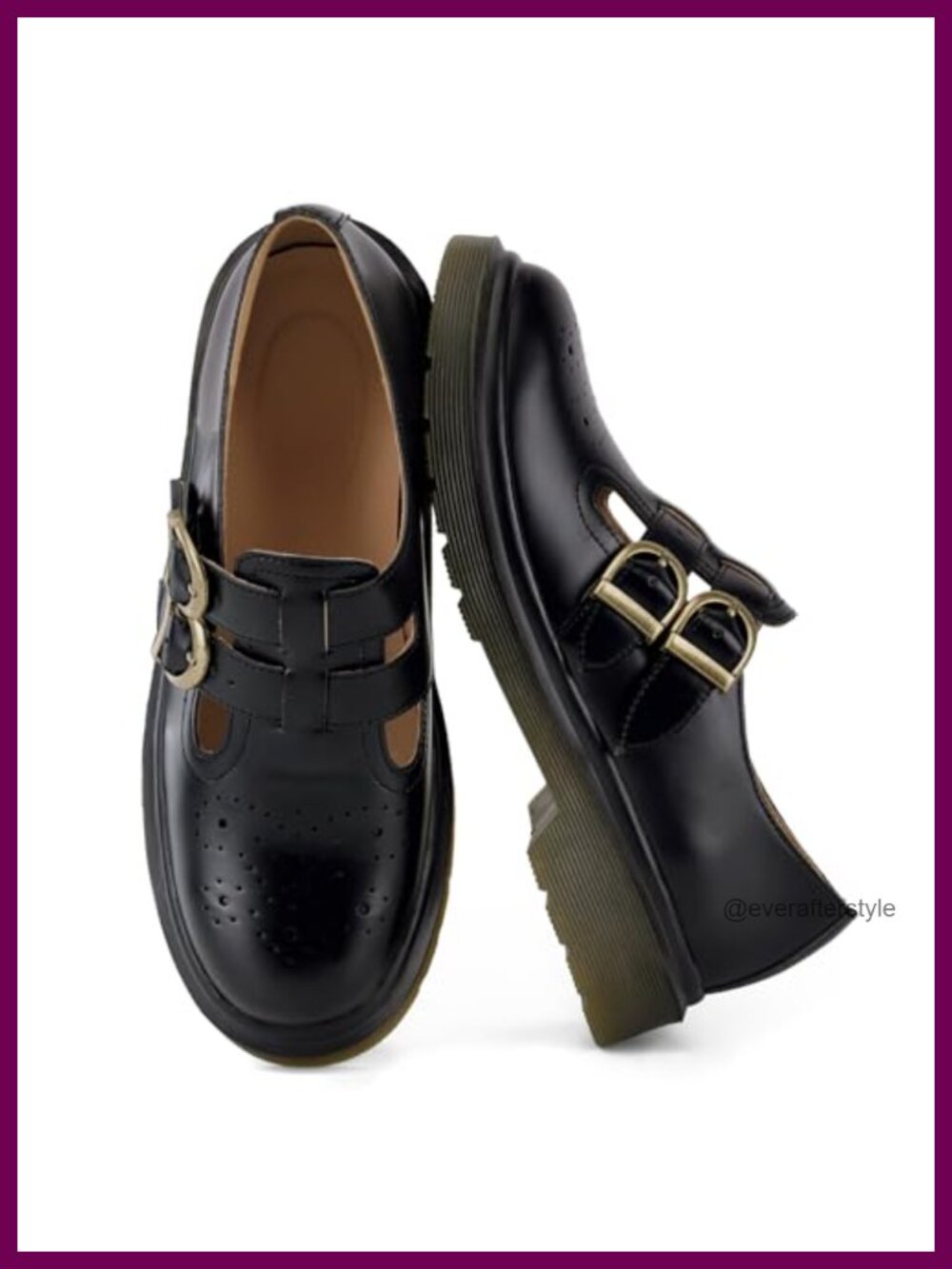 Platform Mary Janes with Double Buckle Strap and Faux Leather